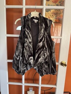 WD.NY Black & Gray Faux Fur Open-Front Draped Vest